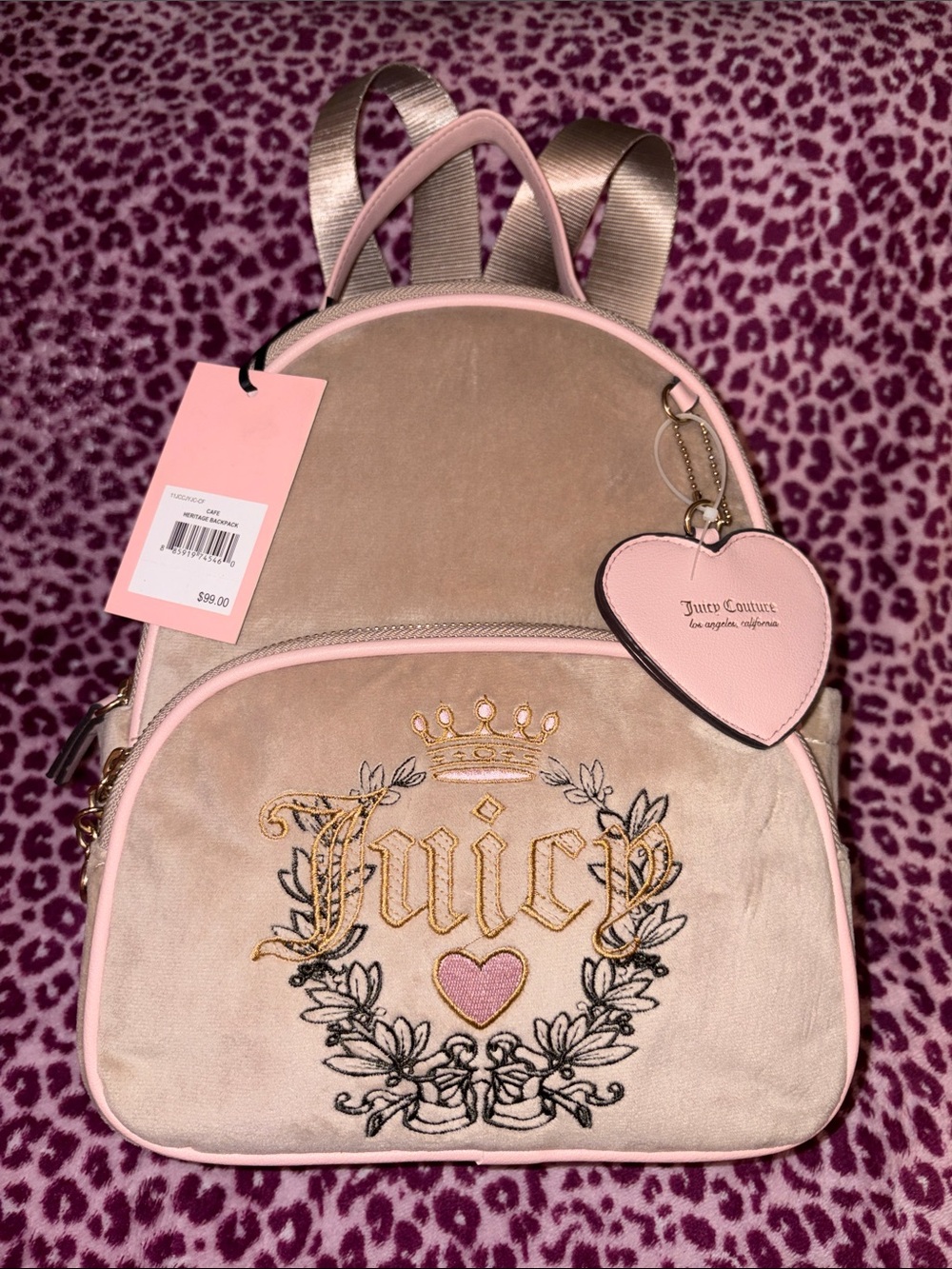 Juicy Couture Velvet Mini Backpack with Heart Charm